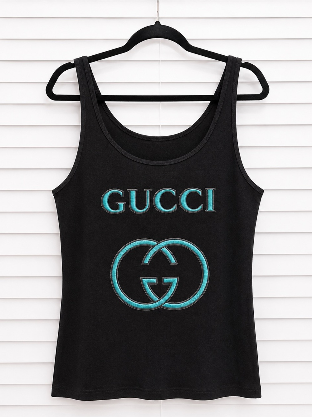 Large Black Tank Top with Teal Logo
